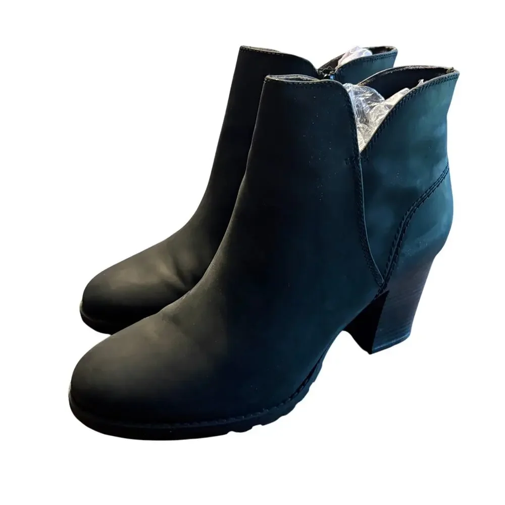 Clarks Verona Trish Leather Boots 8.5 Black NWT Ankle Booties Heel Comfort